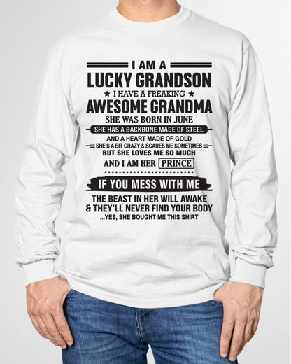 I Am A Lucky Grandson T-Shirt – Birthday Gift From June Grandma / Woman - EBIL06 (SKU11-29-06)