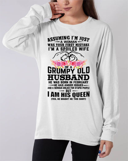 February - Spoiled Wife T-Shirt – Grumpy Old Husband Funny Tee - Perfect Gift From Husband - EBIL02 (SKU11-101-02)