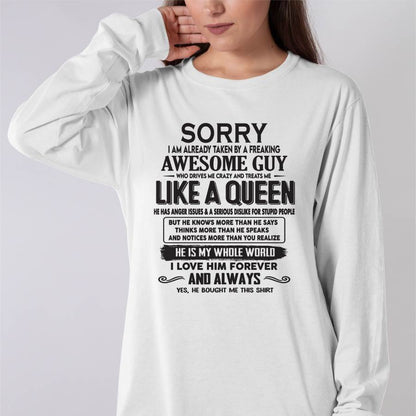 Sorry I am already taken by a freaking awesome guy - Gift for Wife From Husband - Ebil00 (SKU08-25-00)