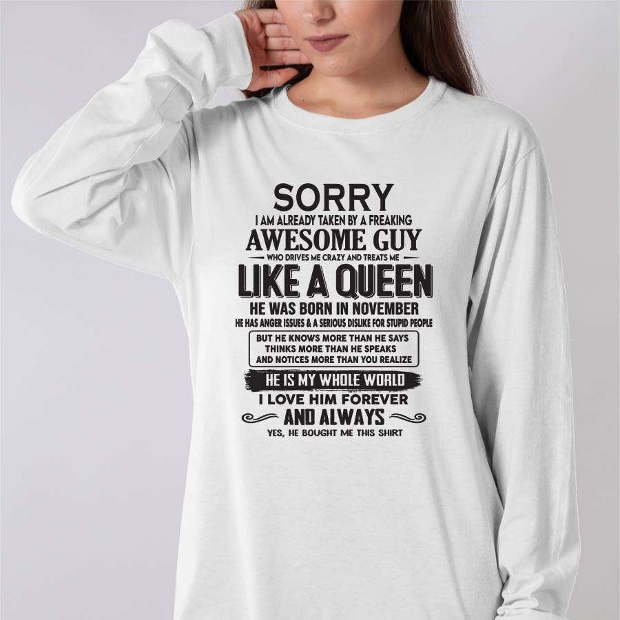 November - Sorry I am already taken by a freaking awesome guy - Gift for Wife From Husband - EBIL11 (SKU08-25-11)