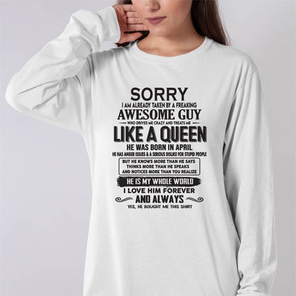 April - Sorry I am already taken by a freaking awesome guy - Gift for Wife From Husband - EBIL04 (SKU08-25-04)