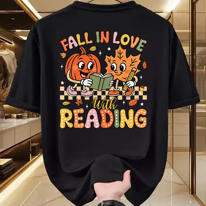 Best Teacher Shirt, Funny Teacher UnisexT-Shirt/Hoodie/Sweatshirt HLT00 - Fall in Love with Reading Autumn Pumpkin Teacher Book Lover T-Shirt