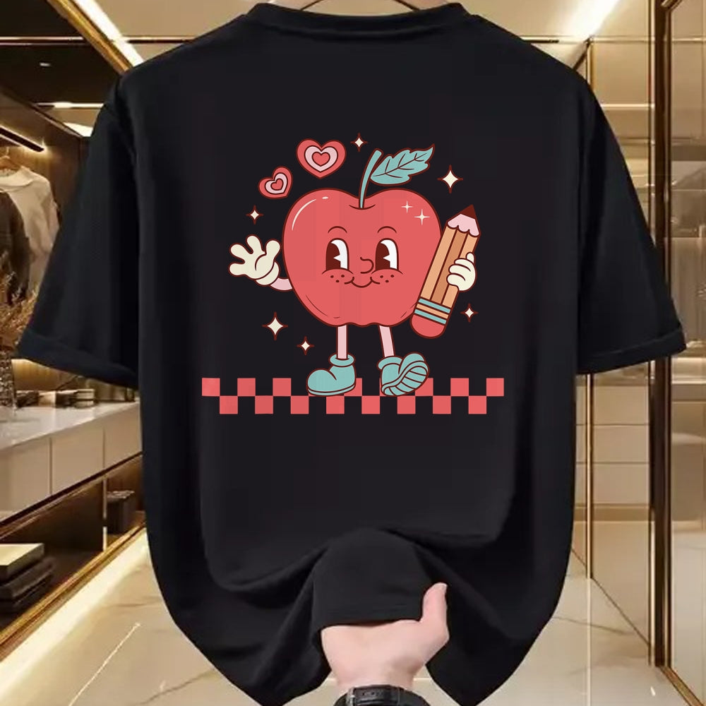 Best Teacher Shirt, Funny Teacher UnisexT-Shirt/Hoodie/Sweatshirt HLT00 - Cute Retro Checkered Apple with Face Teacher Pencil Trendy T-Shirt
