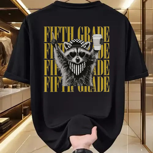 Best Teacher Shirt, Funny Teacher UnisexT-Shirt/Hoodie/Sweatshirt HLT00 - Funny Fifth Grade Teacher Feral Raccoon Back to School T-Shirt, Men, Black, 3X-Large