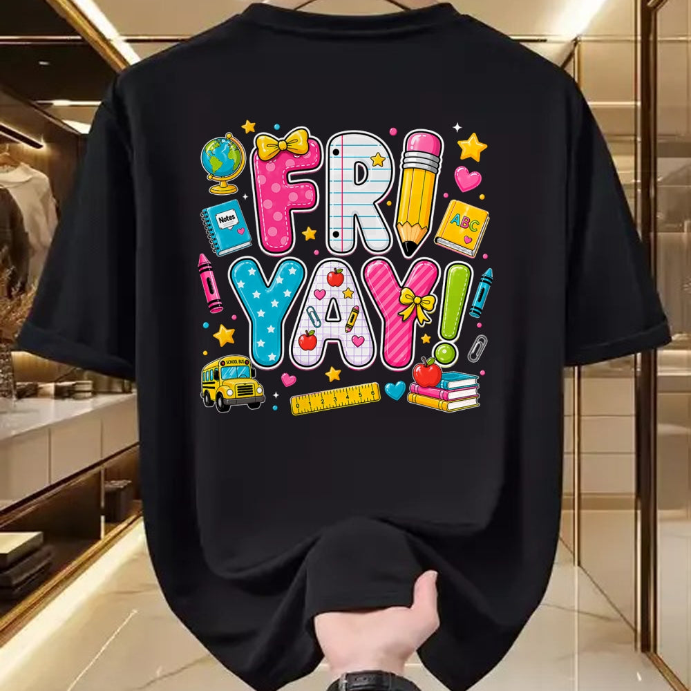 Best Teacher Shirt, Funny Teacher UnisexT-Shirt/Hoodie/Sweatshirt HLT00 - Happy Fri-Yay Friday Coquette Bow Teacher Back to School T-Shirt