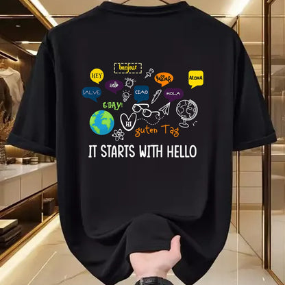 Best Teacher Shirt, Funny Teacher UnisexT-Shirt/Hoodie/Sweatshirt HLT00 - It Starts with Hello Friendship Inclusion Language Teacher T-Shirt (1)