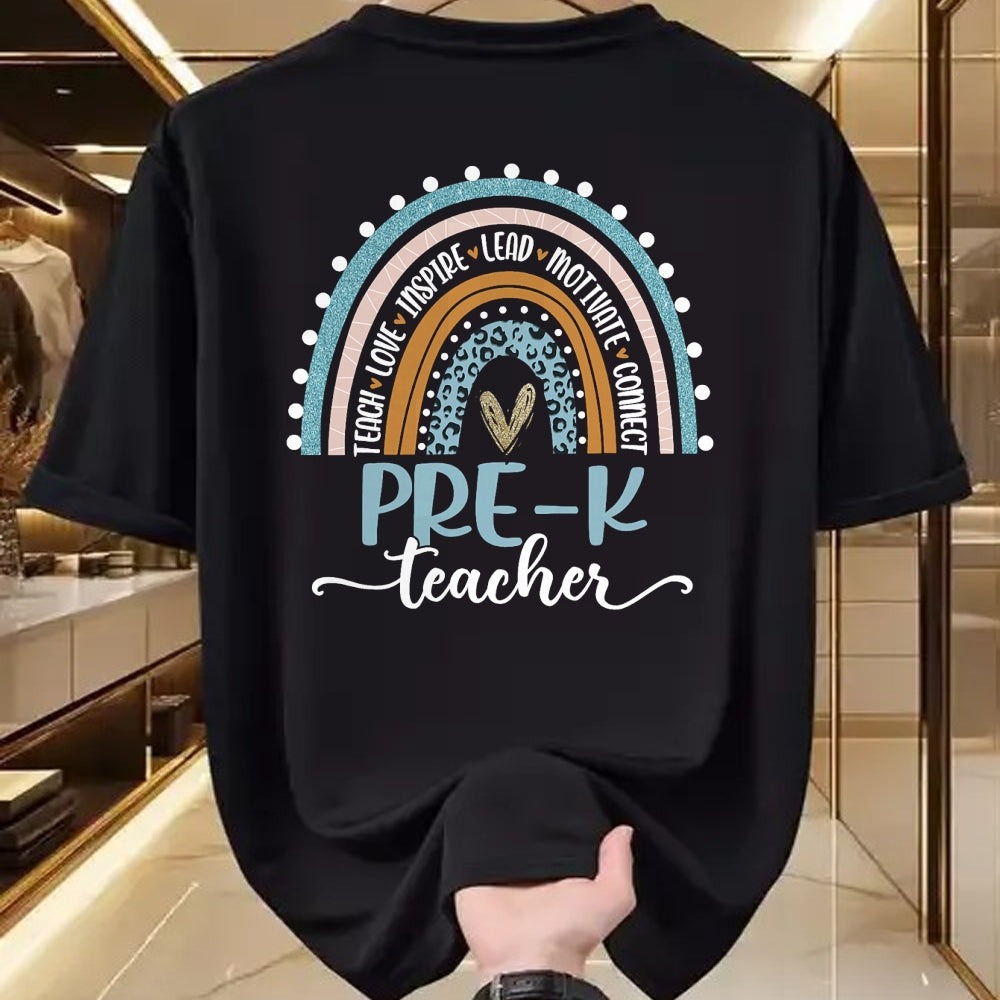 Best Teacher Shirt, Funny Teacher UnisexT-Shirt/Hoodie/Sweatshirt HLT00 - Pre-K Teacher Leopard Boho Rainbow Back to School T-Shirt