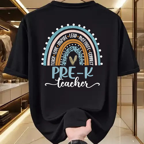 Best Teacher Shirt, Funny Teacher UnisexT-Shirt/Hoodie/Sweatshirt HLT00 - Pre-K Teacher Leopard Boho Rainbow Back to School T-Shirt