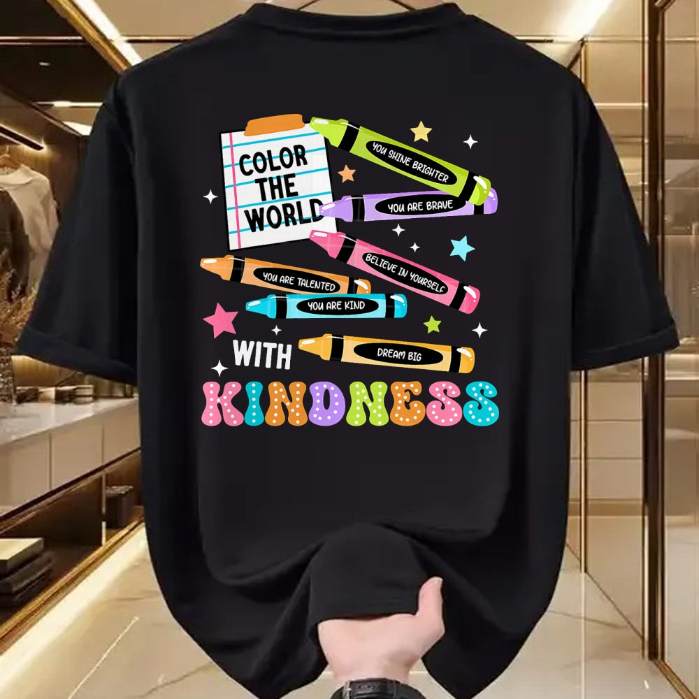 Best Teacher Shirt, Funny Teacher UnisexT-Shirt/Hoodie/Sweatshirt HLT00 - Color The World with Kindness Crayon Positivity Teacher T-Shirt