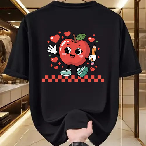 Best Teacher Shirt, Funny Teacher UnisexT-Shirt/Hoodie/Sweatshirt HLT00 - Cute Retro Checkered Apple with Face Teacher Pencil Trendy T-Shirt (2)