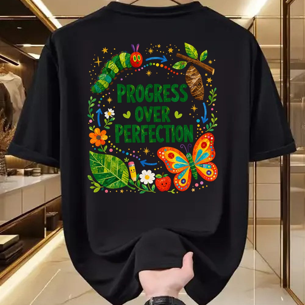 Best Teacher Shirt, Funny Teacher UnisexT-Shirt/Hoodie/Sweatshirt HLT00 - Teachers Back to School Progress Over Perfection Butterfly T-Shirt