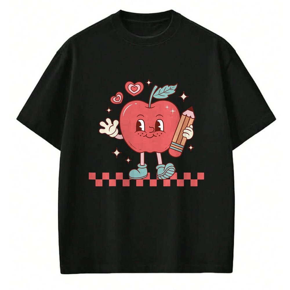 Best Teacher Shirt, Funny Teacher UnisexT-Shirt/Hoodie/Sweatshirt HLT00 - Cute Retro Checkered Apple with Face Teacher Pencil Trendy T-Shirt