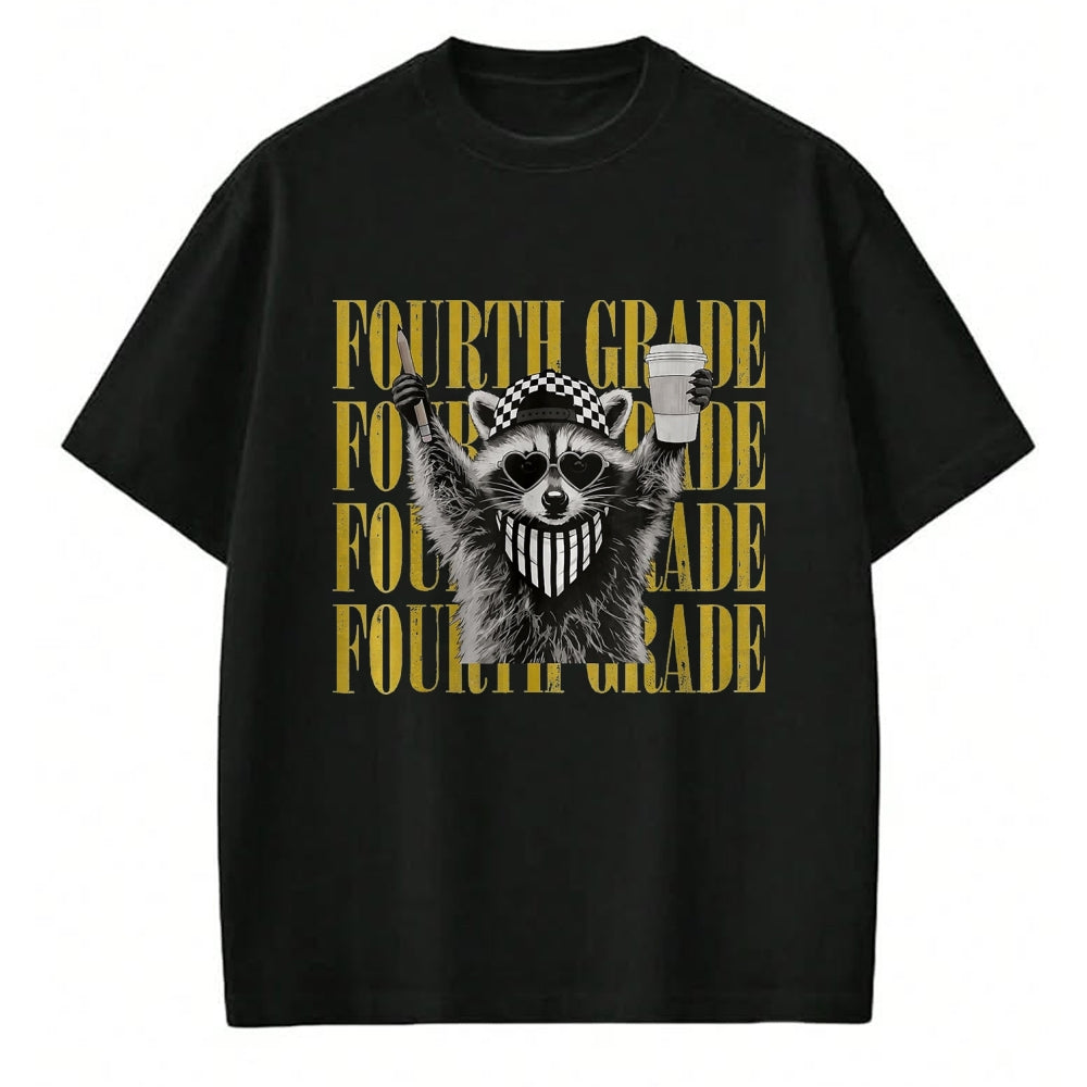 Best Teacher Shirt, Funny Teacher UnisexT-Shirt/Hoodie/Sweatshirt HLT00 - Funny Fourth Grade Teacher Feral Raccoon Back to School T-Shirt, Women, Black, Large