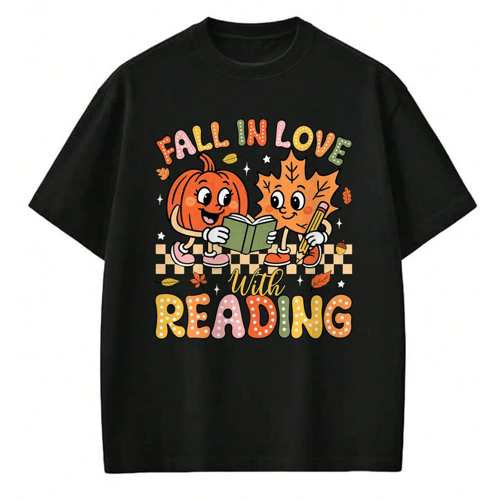Best Teacher Shirt, Funny Teacher UnisexT-Shirt/Hoodie/Sweatshirt HLT00 - Fall in Love with Reading Autumn Pumpkin Teacher Book Lover T-Shirt