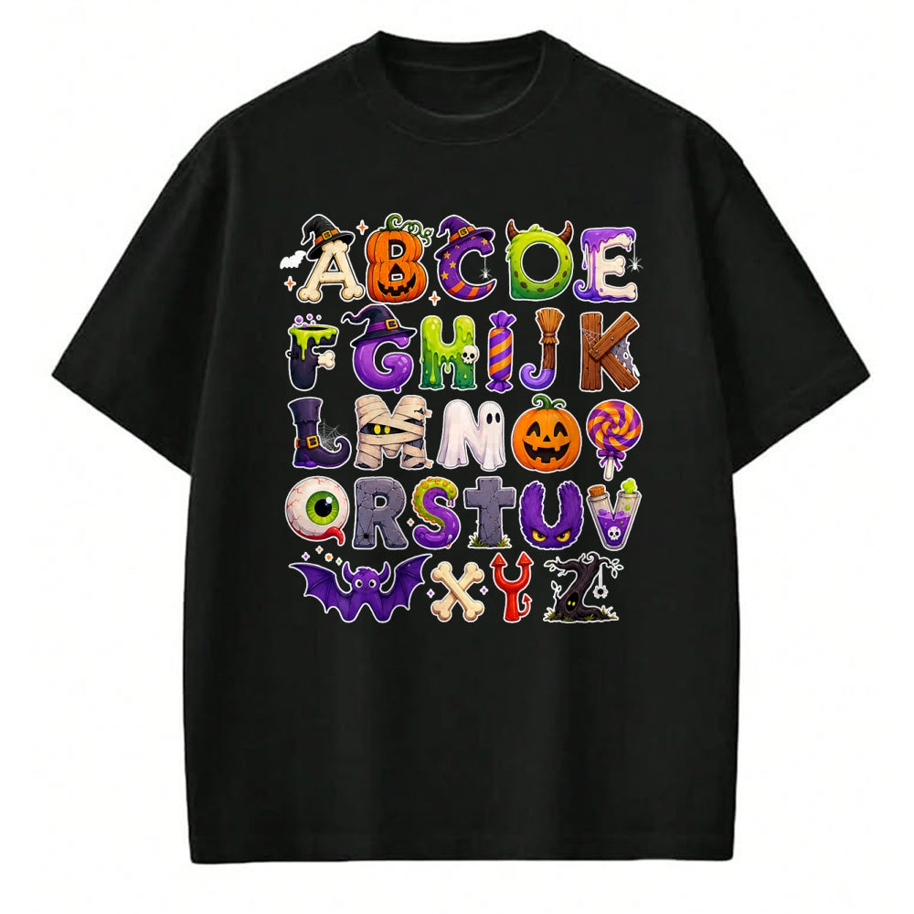 Best Teacher Shirt, Funny Teacher UnisexT-Shirt/Hoodie/Sweatshirt HLT00 - ABCs Learning Kindergarten Teacher Funny Halloween Alphabet T-Shirt