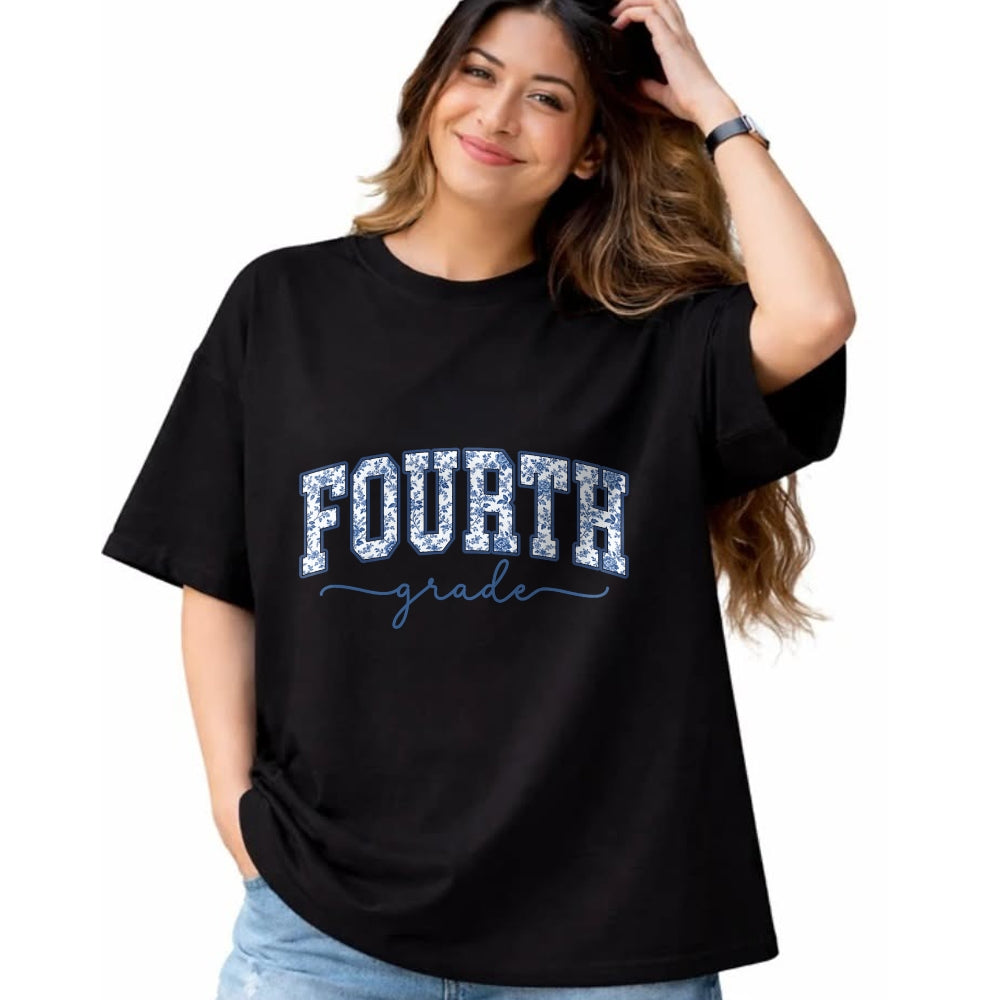 Best Teacher Shirt, Funny Teacher UnisexT-Shirt/Hoodie/Sweatshirt HLT00 - 4th Grade Back to School Fourth Grade Blue Toile Teacher Kid T-Shirt