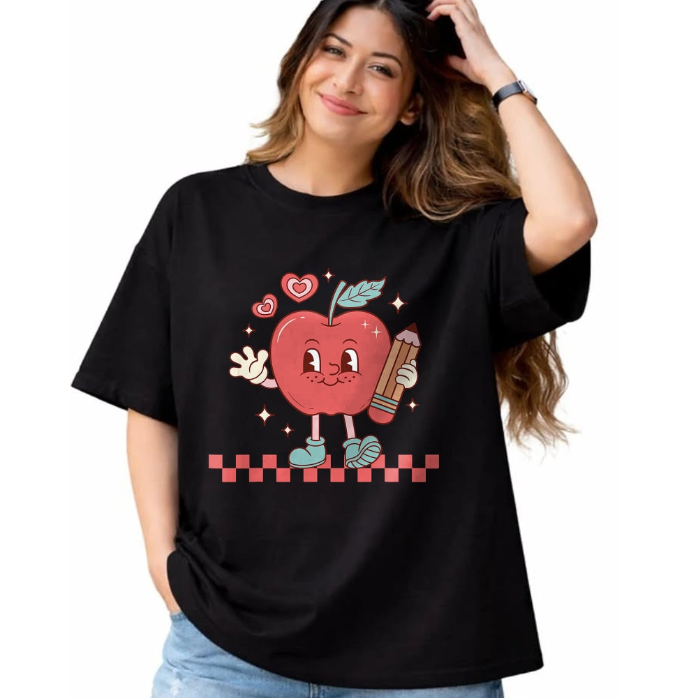 Best Teacher Shirt, Funny Teacher UnisexT-Shirt/Hoodie/Sweatshirt HLT00 - Cute Retro Checkered Apple with Face Teacher Pencil Trendy T-Shirt