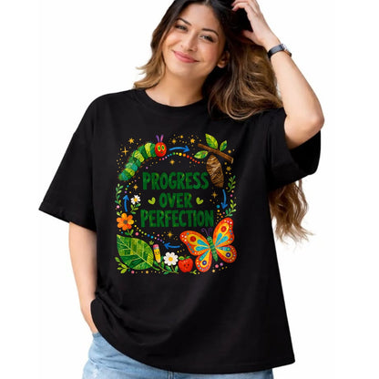 Best Teacher Shirt, Funny Teacher UnisexT-Shirt/Hoodie/Sweatshirt HLT00 - Teachers Back to School Progress Over Perfection Butterfly T-Shirt