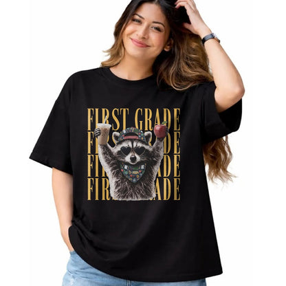 Best Teacher Shirt, Funny Teacher UnisexT-Shirt/Hoodie/Sweatshirt HLT00 - First Grade Funny Feral Raccoon Teacher Back to School T-Shirt