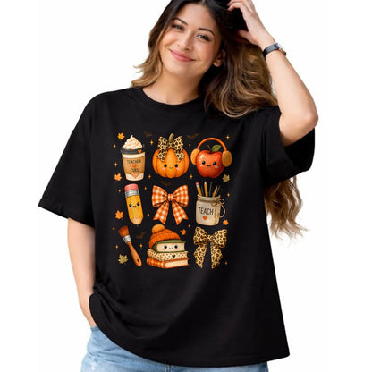 Best Teacher Shirt, Funny Teacher UnisexT-Shirt/Hoodie/Sweatshirt HLT00 - Fall Teacher Halloween Pumpkin Bow Apple Coffee School T-Shirt