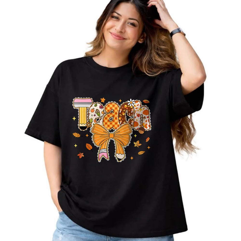 Best Teacher Shirt, Funny Teacher UnisexT-Shirt/Hoodie/Sweatshirt HLT00 - Thanksgiving Teacher Pencil Bow One Thankful Teacher Fall T-Shirt