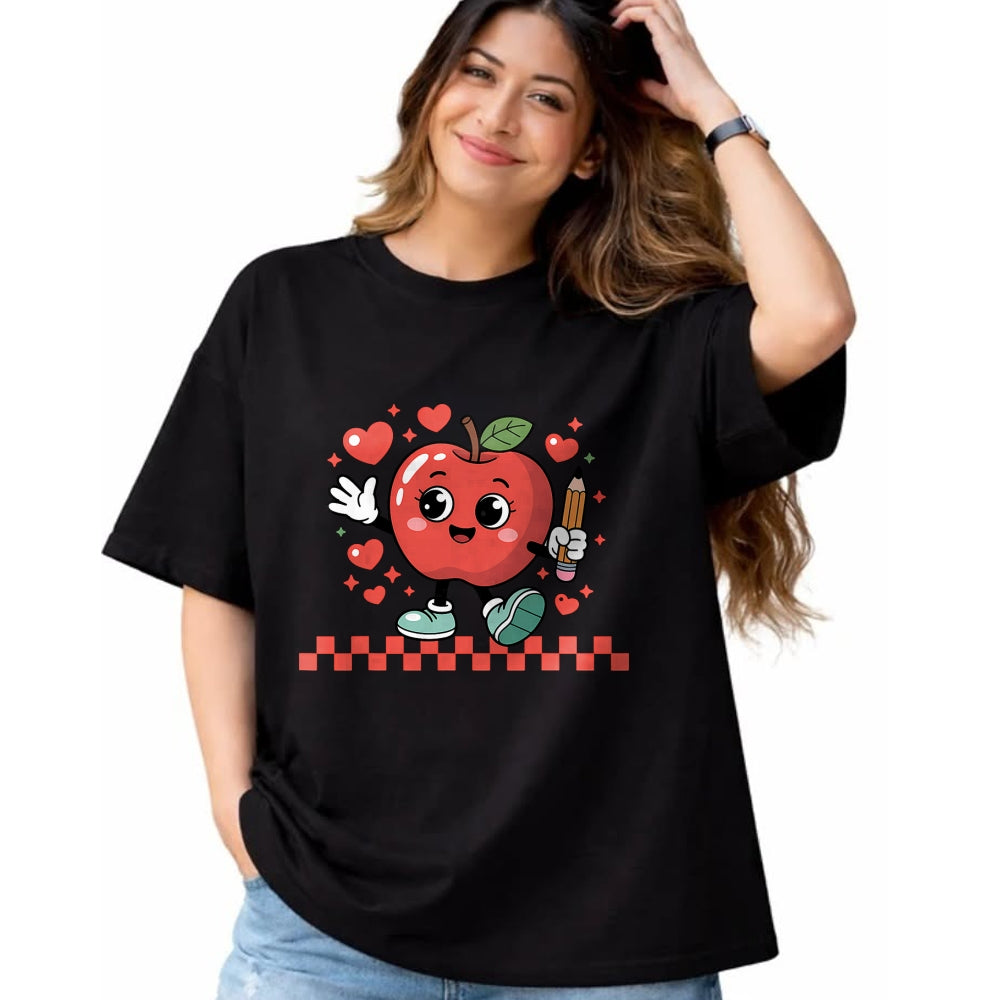 Best Teacher Shirt, Funny Teacher UnisexT-Shirt/Hoodie/Sweatshirt HLT00 - Cute Retro Checkered Apple with Face Teacher Pencil Trendy T-Shirt (2)
