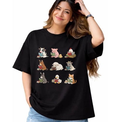 Best Teacher Shirt, Funny Teacher UnisexT-Shirt/Hoodie/Sweatshirt HLT00 - Cute Farm Animal Reading Book Bookish Reader Teacher Library T-Shirt
