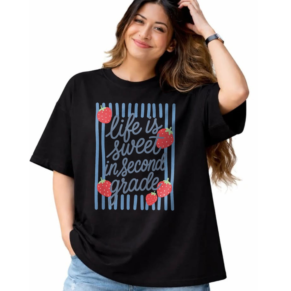 Best Teacher Shirt, Funny Teacher UnisexT-Shirt/Hoodie/Sweatshirt HLT00 - Striped Life is Sweet in Second Grade Strawberries Teacher T-Shirt
