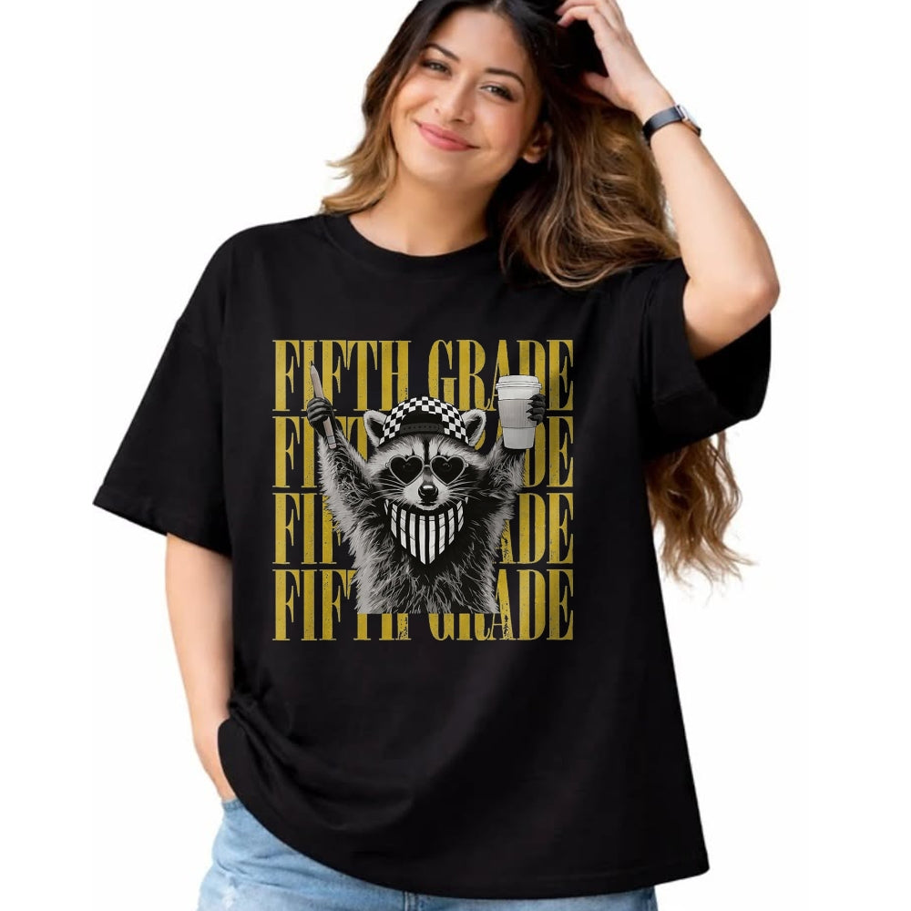 Best Teacher Shirt, Funny Teacher UnisexT-Shirt/Hoodie/Sweatshirt HLT00 - Funny Fifth Grade Teacher Feral Raccoon Back to School T-Shirt, Men, Black, 3X-Large