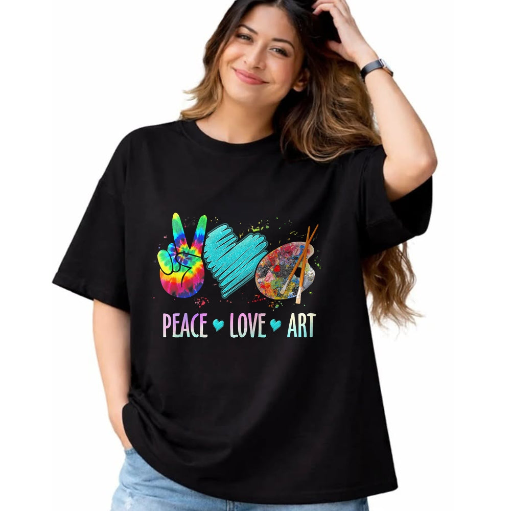 Best Teacher Shirt, Funny Teacher UnisexT-Shirt/Hoodie/Sweatshirt HLT00 - Peace Love Art Painting Palette Art Teacher T-Shirt