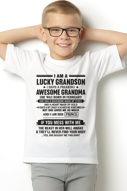 I Am A Lucky Grandson T-Shirt – Birthday Gift From February Grandma / Woman - EBIL02 (SKU11-29-02)