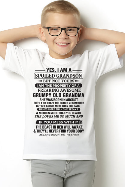 Yes I’m A Stubborn Grandson T-Shirt – Birthday Gift From August Grandma / Woman - EBIL08 (SKU10-171-08)