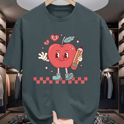 Best Teacher Shirt, Funny Teacher UnisexT-Shirt/Hoodie/Sweatshirt HLT00 - Cute Retro Checkered Apple with Face Teacher Pencil Trendy T-Shirt
