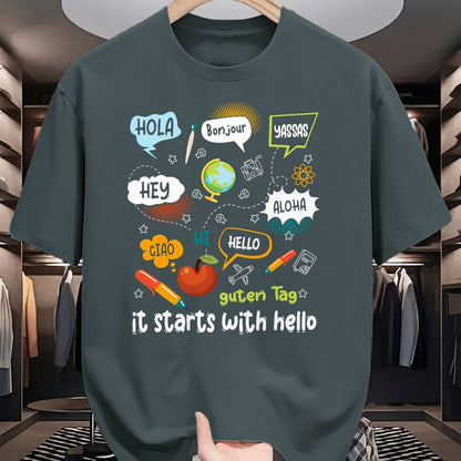 Best Teacher Shirt, Funny Teacher UnisexT-Shirt/Hoodie/Sweatshirt HLT00 - Friendship Inclusion Language Teacher It Starts with Hello T-Shirt