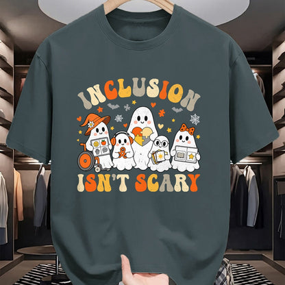 Best Teacher Shirt, Funny Teacher UnisexT-Shirt/Hoodie/Sweatshirt HLT00 - Inclusion Isn't Scary Funny Ghost Halloween SLP SPED Teacher T-Shirt