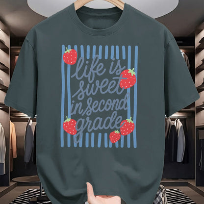 Best Teacher Shirt, Funny Teacher UnisexT-Shirt/Hoodie/Sweatshirt HLT00 - Striped Life is Sweet in Second Grade Strawberries Teacher T-Shirt