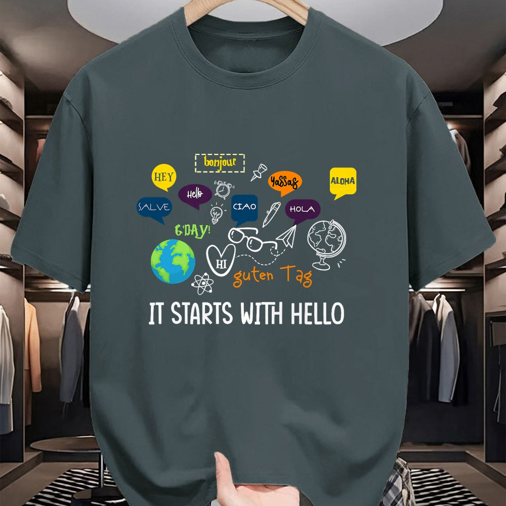 Best Teacher Shirt, Funny Teacher UnisexT-Shirt/Hoodie/Sweatshirt HLT00 - It Starts with Hello Friendship Inclusion Language Teacher T-Shirt