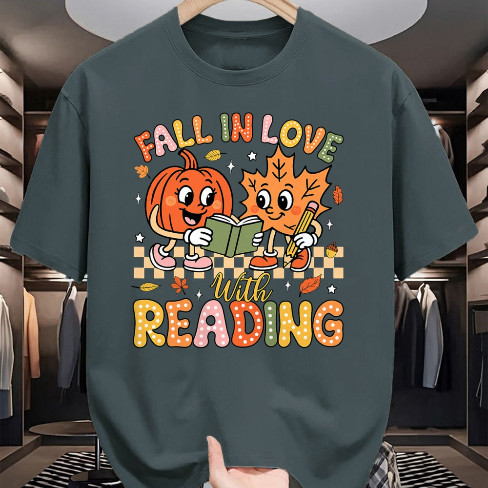 Best Teacher Shirt, Funny Teacher UnisexT-Shirt/Hoodie/Sweatshirt HLT00 - Fall in Love with Reading Autumn Pumpkin Teacher Book Lover T-Shirt