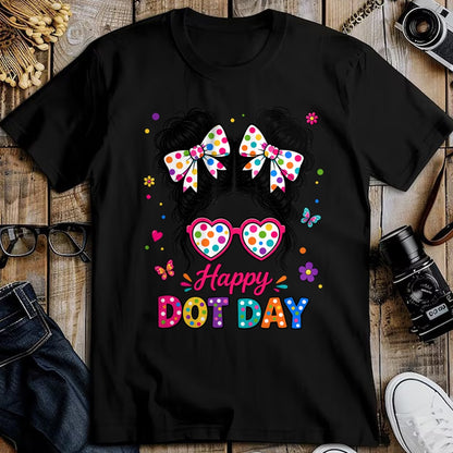 Best Teacher Shirt, Funny Teacher UnisexT-Shirt/Hoodie/Sweatshirt HLT00 -Happy Dot Cute Messy Bun Colorful Polka Dot Girl Kid Teacher T-Shirt
