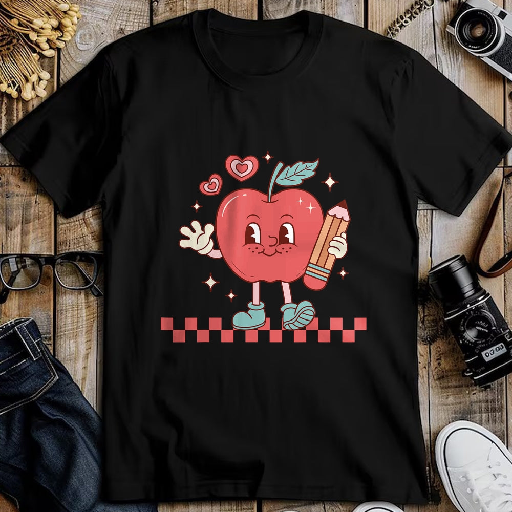 Best Teacher Shirt, Funny Teacher UnisexT-Shirt/Hoodie/Sweatshirt HLT00 - Cute Retro Checkered Apple with Face Teacher Pencil Trendy T-Shirt