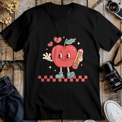 Best Teacher Shirt, Funny Teacher UnisexT-Shirt/Hoodie/Sweatshirt HLT00 - Cute Retro Checkered Apple with Face Teacher Pencil Trendy T-Shirt