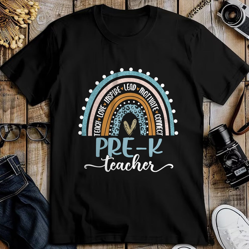 Best Teacher Shirt, Funny Teacher UnisexT-Shirt/Hoodie/Sweatshirt HLT00 - Pre-K Teacher Leopard Boho Rainbow Back to School T-Shirt