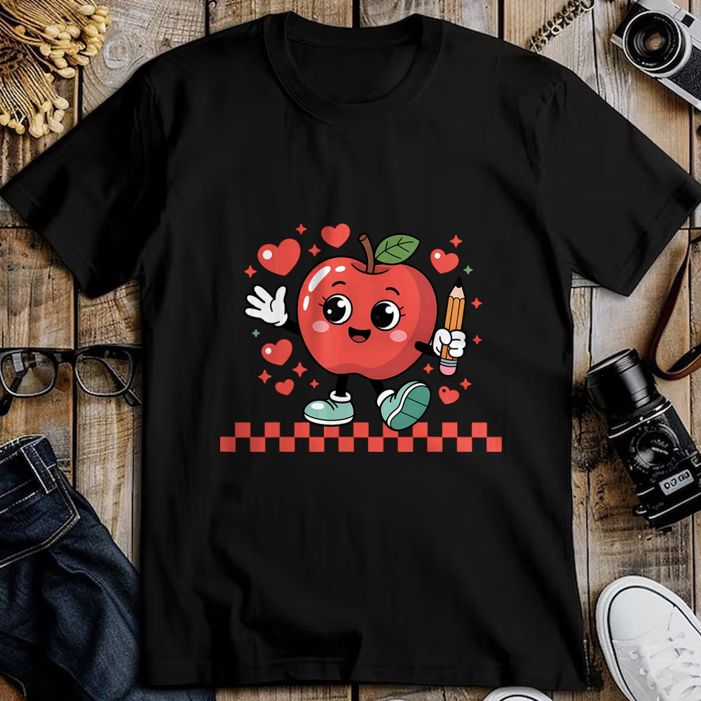Best Teacher Shirt, Funny Teacher UnisexT-Shirt/Hoodie/Sweatshirt HLT00 - Cute Retro Checkered Apple with Face Teacher Pencil Trendy T-Shirt (2)