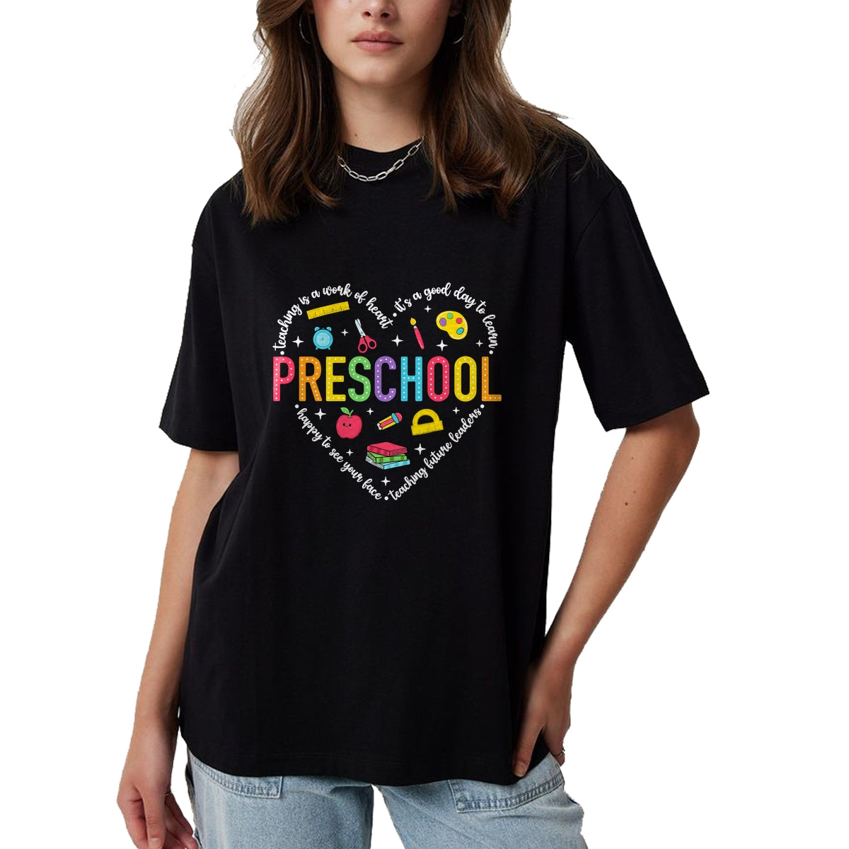 Best Teacher Shirt, Funny Teacher UnisexT-Shirt/Hoodie/Sweatshirt HLT00 - Preschool Teacher Pre-K Heart First Day of Preschool Kids T-Shirt