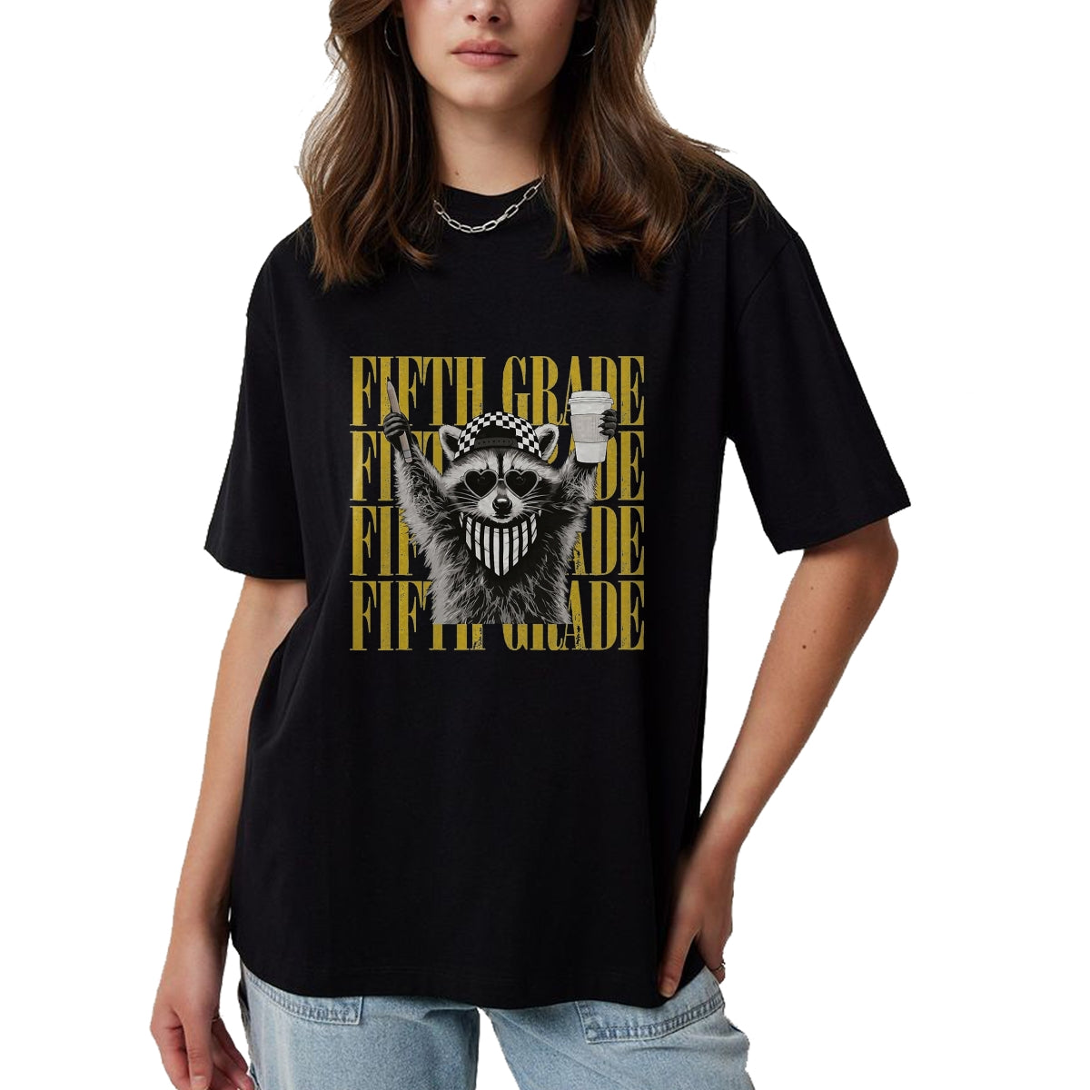 Best Teacher Shirt, Funny Teacher UnisexT-Shirt/Hoodie/Sweatshirt HLT00 - Funny Fifth Grade Teacher Feral Raccoon Back to School T-Shirt, Men, Black, 3X-Large