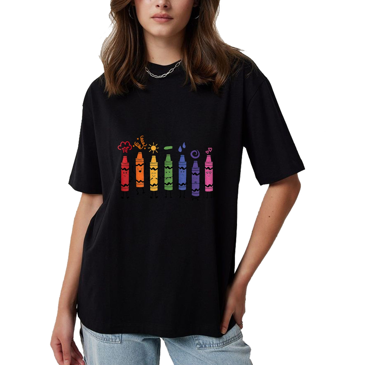 Best Teacher Shirt, Funny Teacher UnisexT-Shirt/Hoodie/Sweatshirt HLT00 - Mood Color Crayons Teacher T-Shirt