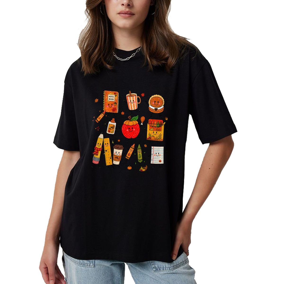 Best Teacher Shirt, Funny Teacher UnisexT-Shirt/Hoodie/Sweatshirt HLT00 - Teacher Doodle Characters Thanksgiving Cute School Supplies T-Shirt