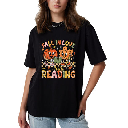 Best Teacher Shirt, Funny Teacher UnisexT-Shirt/Hoodie/Sweatshirt HLT00 - Fall in Love with Reading Autumn Pumpkin Teacher Book Lover T-Shirt