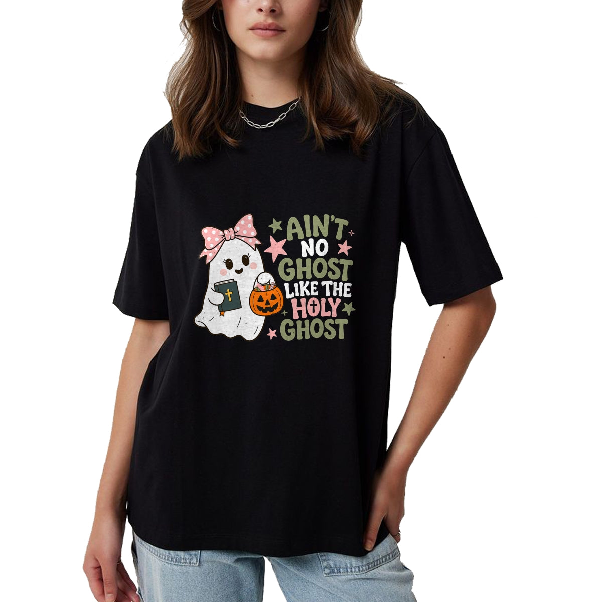 Best Teacher Shirt, Funny Teacher UnisexT-Shirt/Hoodie/Sweatshirt HLT00 - Ain't No Ghost Like The Holy Ghost Spooky Teacher Halloween T-Shirt