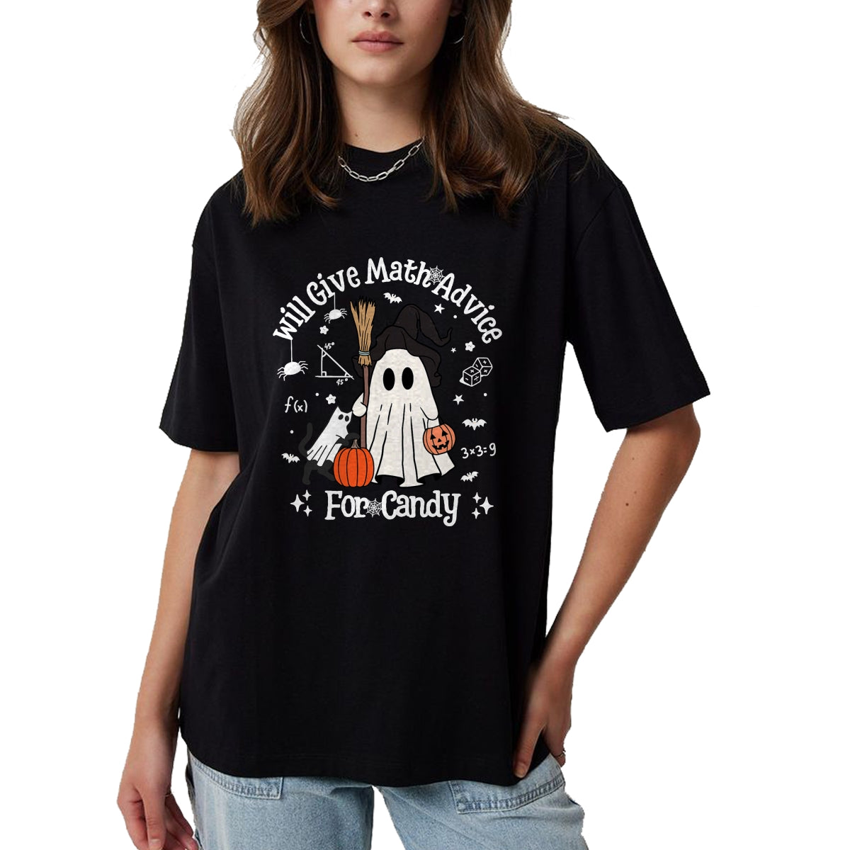 Best Teacher Shirt, Funny Teacher UnisexT-Shirt/Hoodie/Sweatshirt HLT00 - Funny Math Teacher Halloween Ghost Math Lover Teachers Woman T-Shirt